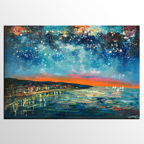 Landscape Canvas Paintings, Starry Night Sky Painting, Landscape Painting for Sale, Custom Original Painting on Canvas-HomePaintingDecor