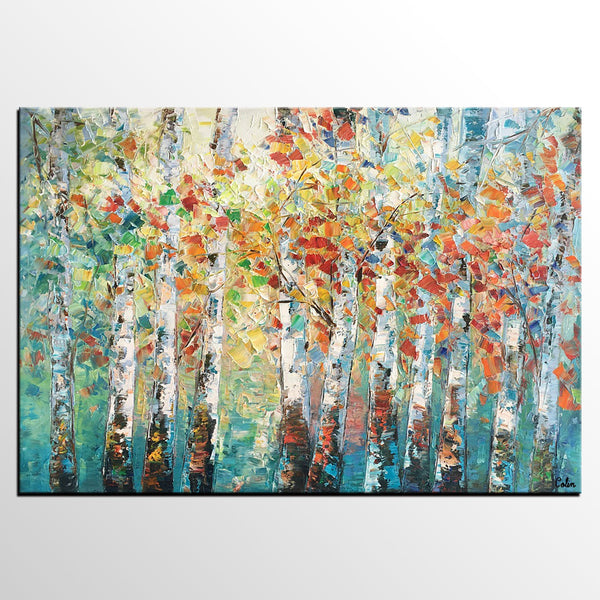 Canvas Art Painting, Large Wall Art, Summer Birch Tree Painting, Custom Extra Large Oil Painting-HomePaintingDecor