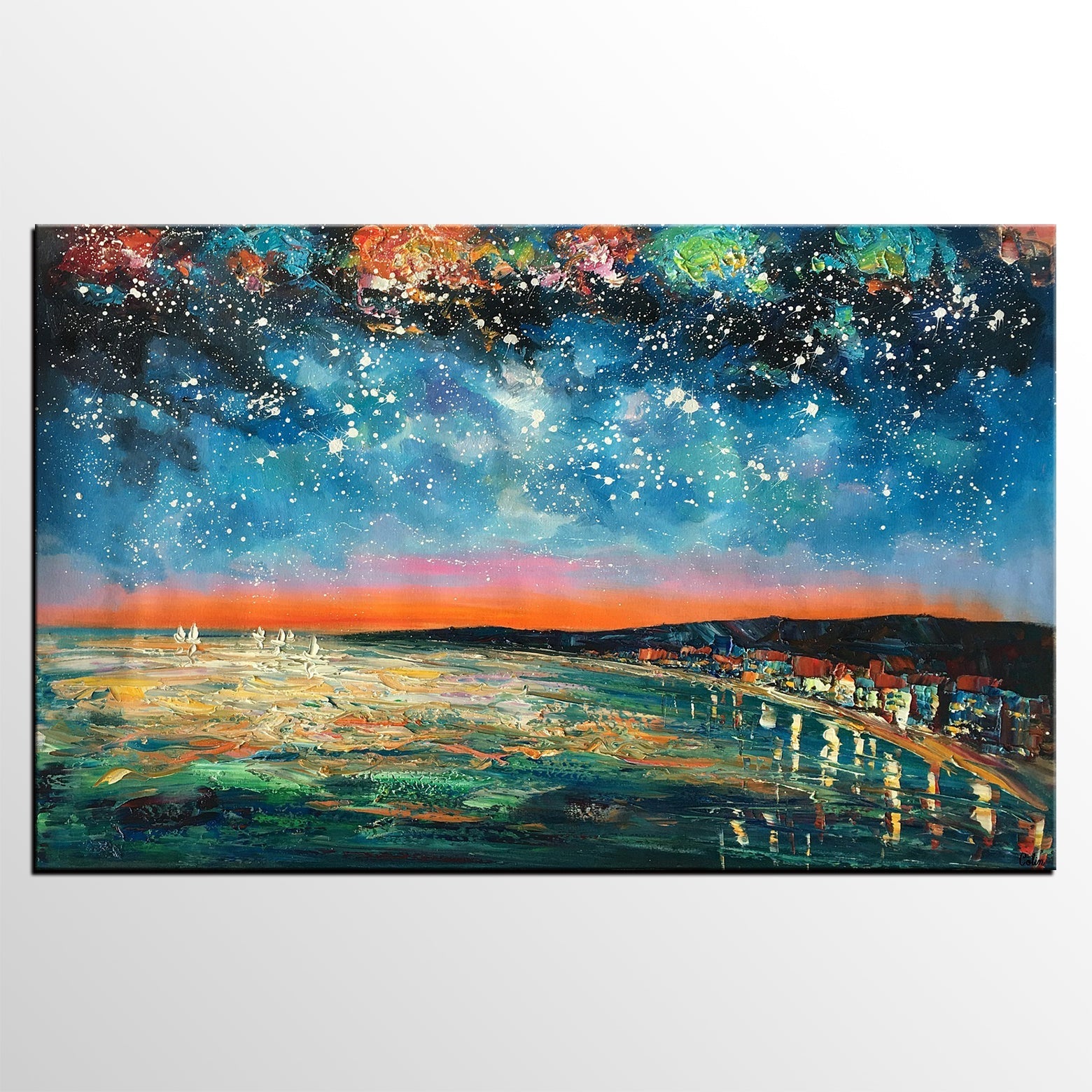 Landscape Painting, Starry Night Oil Painting, Original Wall Art, Custom Large Canvas Art-HomePaintingDecor