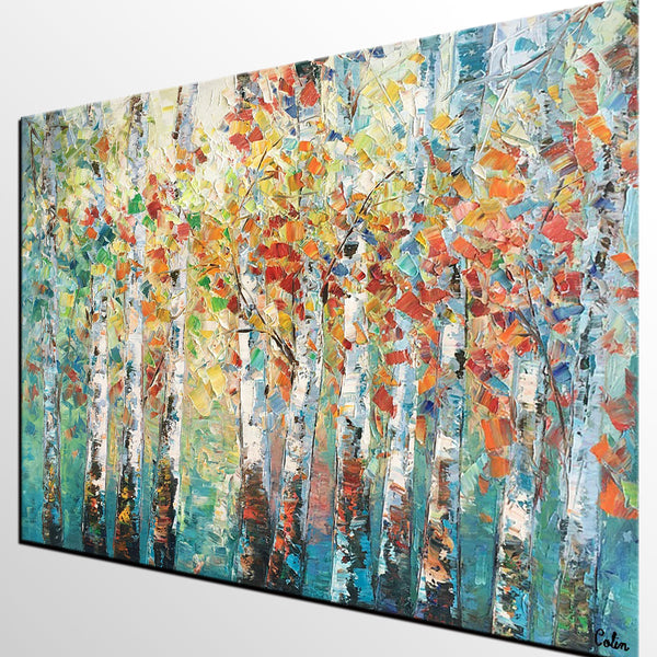 Canvas Art Painting, Large Wall Art, Summer Birch Tree Painting, Custom Extra Large Oil Painting-HomePaintingDecor