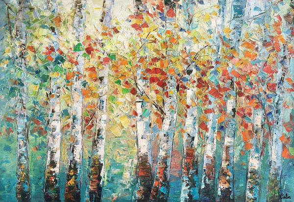 Canvas Art Painting, Large Wall Art, Summer Birch Tree Painting, Custom Extra Large Oil Painting-HomePaintingDecor