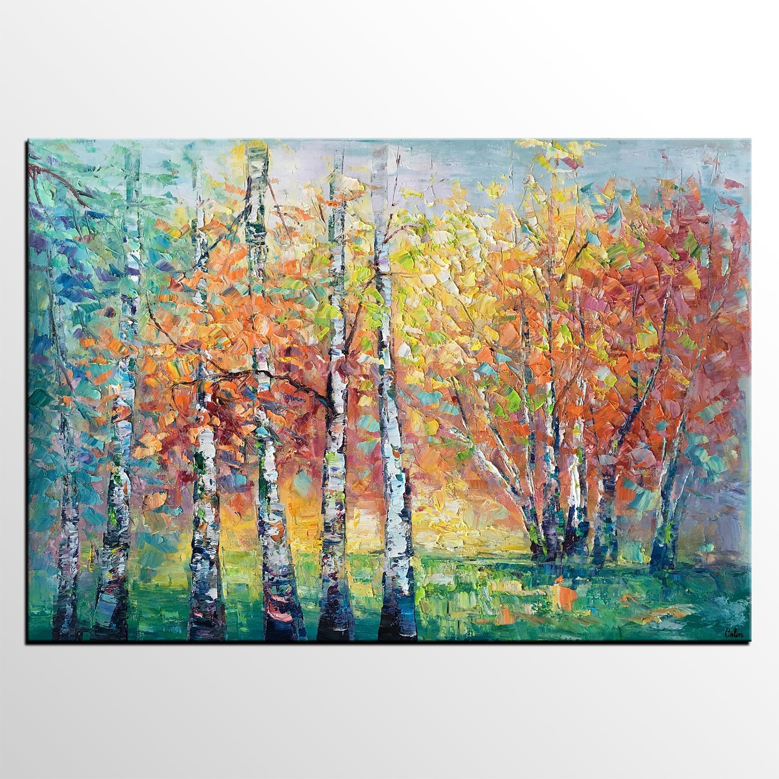 Landscape Canvas Painting, Autumn Tree Paintings, Abstract Landscape Paintings, Custom Original Canvas Painting-HomePaintingDecor