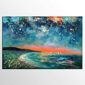 Canvas Wall Art, Starry Night Sky Painting, Landscape Art, Original Painting, Custom Art Painting-HomePaintingDecor