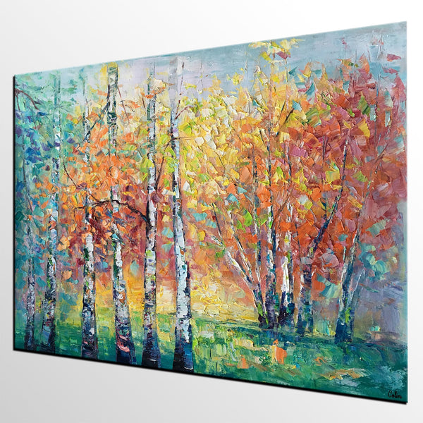 Landscape Canvas Painting, Autumn Tree Paintings, Abstract Landscape Paintings, Custom Original Canvas Painting-HomePaintingDecor