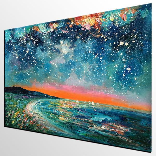 Canvas Wall Art, Starry Night Sky Painting, Landscape Art, Original Painting, Custom Art Painting-HomePaintingDecor