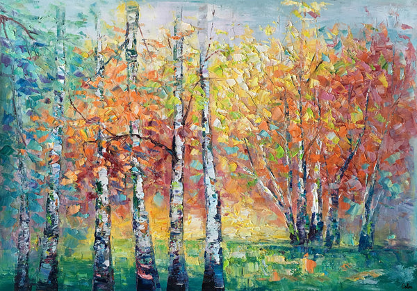 Landscape Canvas Painting, Autumn Tree Paintings, Abstract Landscape Paintings, Custom Original Canvas Painting-HomePaintingDecor