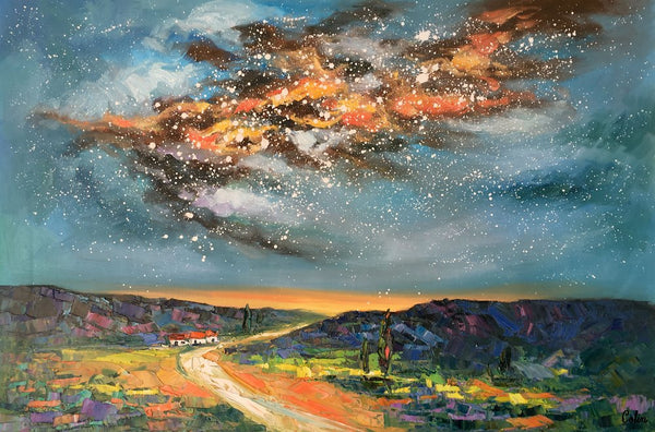 Landscape Oil Paintings, Starry Night Sky Painting, Custom Canvas Artwork, Original Oil Painting on Canvas, Buy Paintings Online-HomePaintingDecor