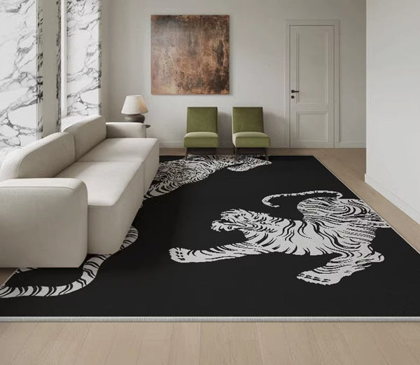 Tiger Black Contemporary Modern Rugs, Modern Rugs for Living Room, Abstract Contemporary Rugs Next to Bed, Modern Rugs for Dining Room-HomePaintingDecor