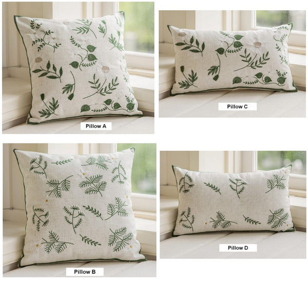 Embroider Flower Cotton Pillow Covers, Decorative Pillows for Sofa, Farmhouse Decorative Pillows for Couch, Spring Flower Decorative Pillows for Bedroom-HomePaintingDecor