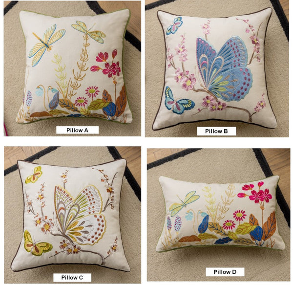 Butterfly Dragonfly Cotton and linen Pillow Cover, Modern Decorative Pillows for Couch, Decorative Throw Pillows for Living Room, Decorative Sofa Pillows-HomePaintingDecor