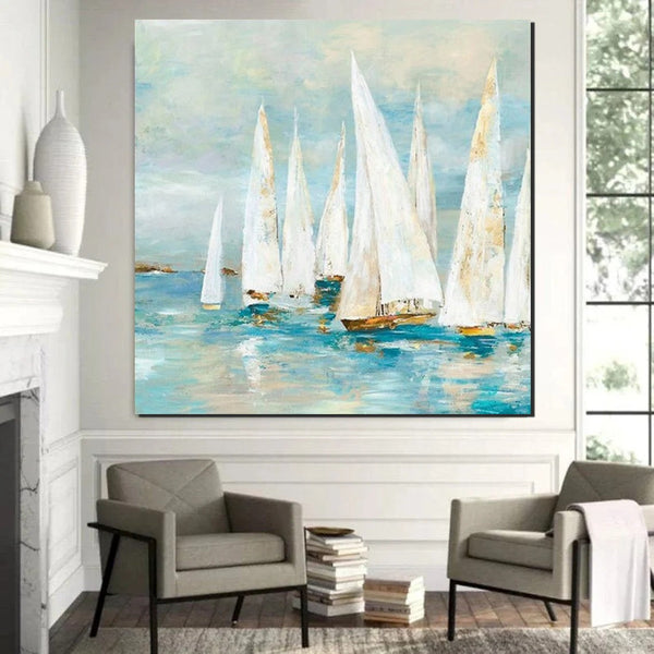 Sail Boat Painting, Hand Painted Abstract Painting, Abstract Landscape Painting, Extra Large Abstract Paintings on Canvas, Bedroom Wall Art Ideas-HomePaintingDecor