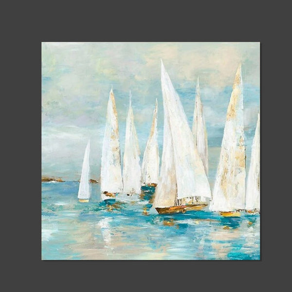 Sail Boat Painting, Hand Painted Abstract Painting, Abstract Landscape Painting, Extra Large Abstract Paintings on Canvas, Bedroom Wall Art Ideas-HomePaintingDecor