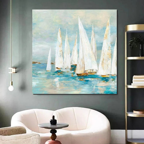 Sail Boat Painting, Hand Painted Abstract Painting, Abstract Landscape Painting, Extra Large Abstract Paintings on Canvas, Bedroom Wall Art Ideas-HomePaintingDecor