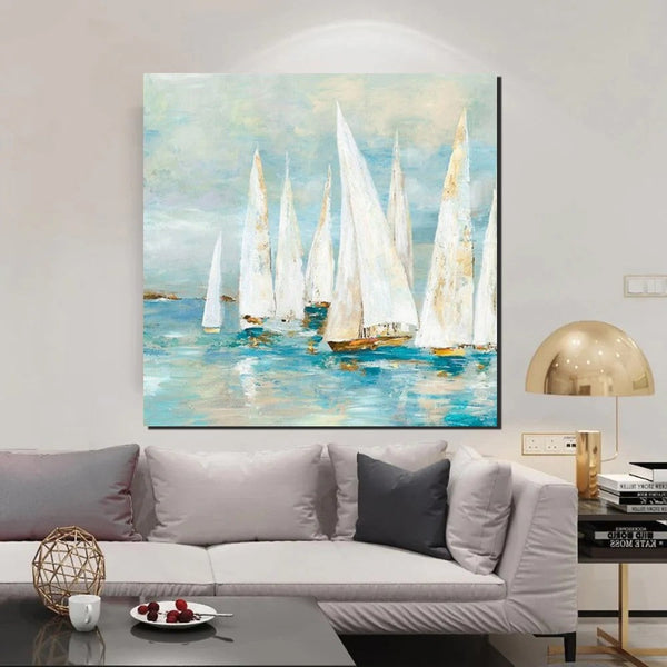 Sail Boat Painting, Hand Painted Abstract Painting, Abstract Landscape Painting, Extra Large Abstract Paintings on Canvas, Bedroom Wall Art Ideas-HomePaintingDecor