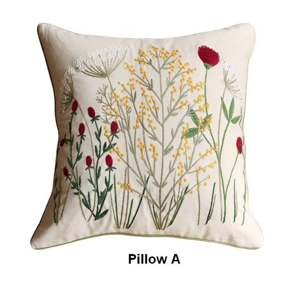 Decorative Pillows for Couch, Farmhouse Decorative Pillows for Sofa, Embroider Flower Cotton Pillow Covers, Spring Flower Decorative Pillows for Bedroom-HomePaintingDecor