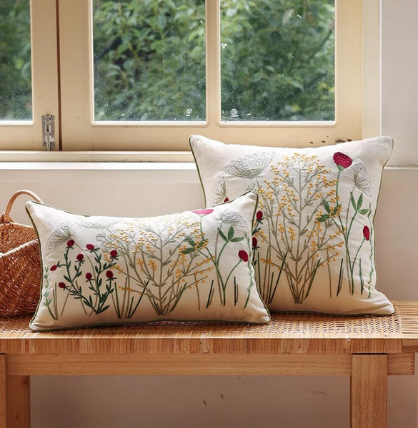 Farmhouse Decorative Pillows for Sofa, Embroider Flower Cotton Pillow Covers, Spring Flower Decorative Pillows for Bedroom, Decorative Pillows for Couch-HomePaintingDecor