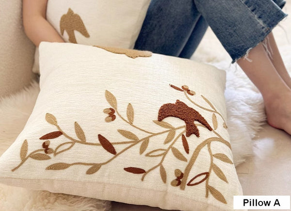 Decorative Pillows for Couch, Square Decorative Pillow Covers, Farmhouse Decorative Pillows for Sofa, Spring Swallow Decorative Pillows for Bedroom-HomePaintingDecor