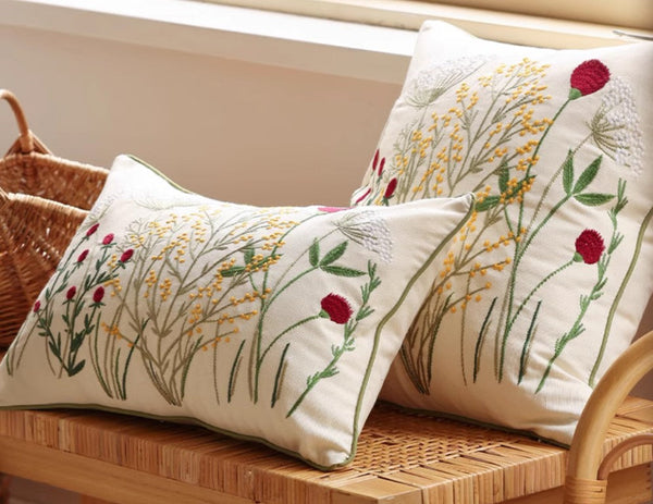 Decorative Pillows for Couch, Farmhouse Decorative Pillows for Sofa, Embroider Flower Cotton Pillow Covers, Spring Flower Decorative Pillows for Bedroom-HomePaintingDecor