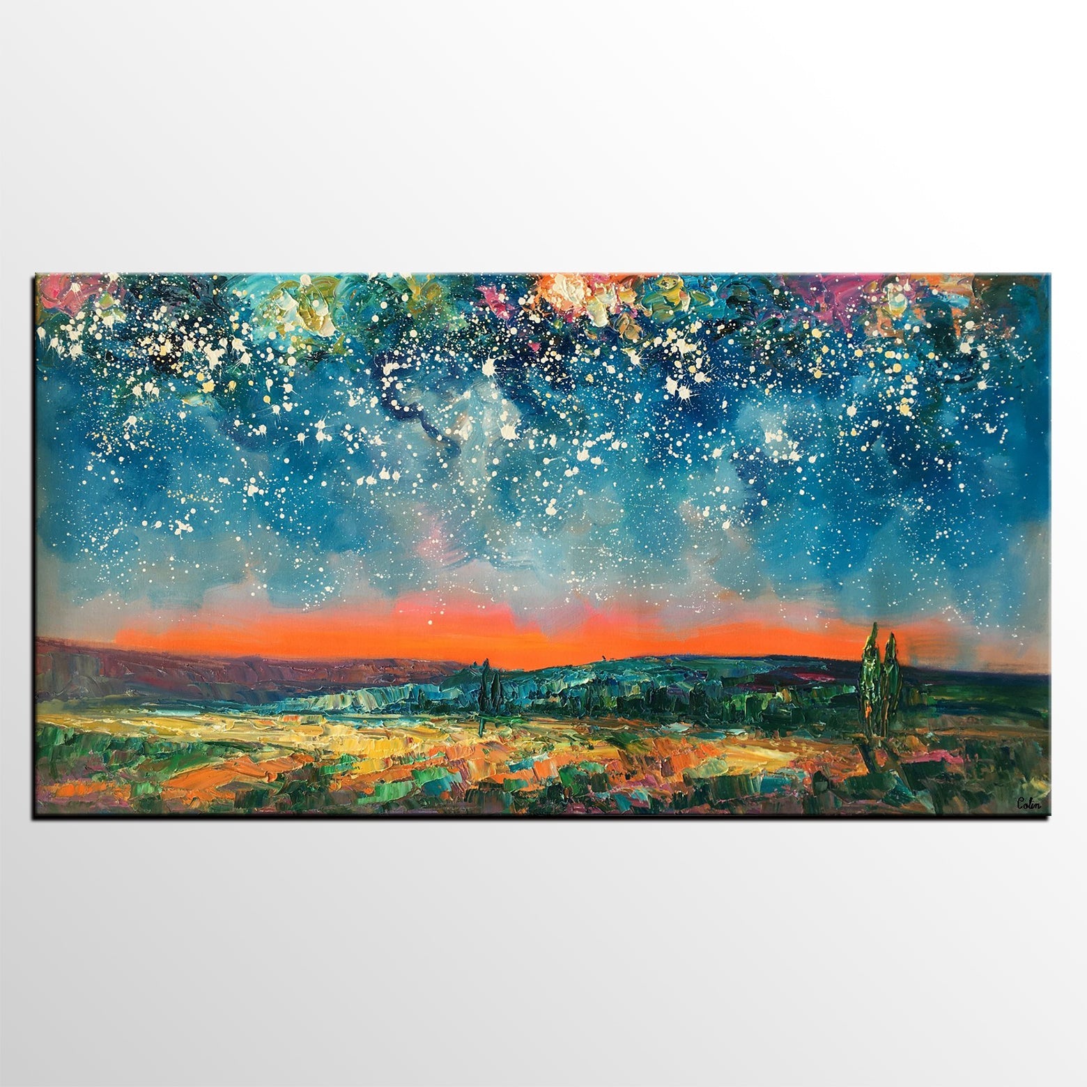 Original Landscape Painting, Starry Night Sky Painting, Bedroom Wall Art Paintings, Custom Original Painting for Sale-HomePaintingDecor