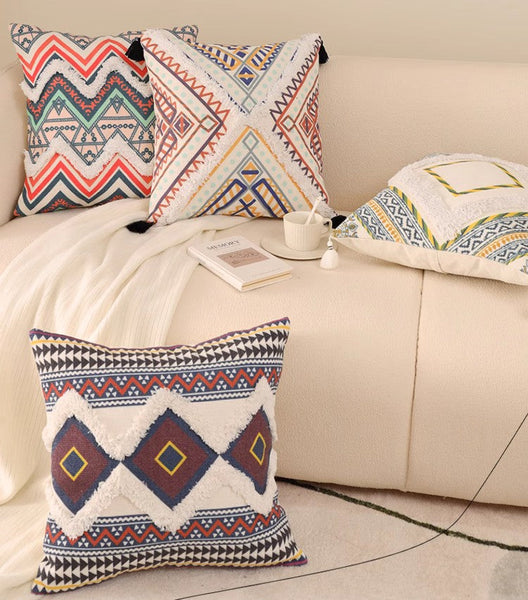 Square Pillows for Couch, Oriental Decorative Throw Pillows for Living Room, Geometric Modern Pillow Covers, Bohemian Decorative Sofa Pillows-HomePaintingDecor