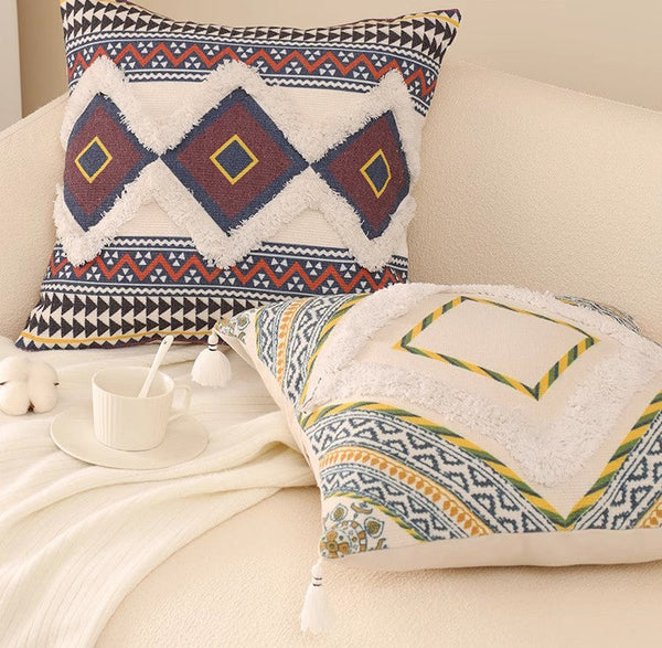 Square Pillows for Couch, Oriental Decorative Throw Pillows for Living Room, Geometric Modern Pillow Covers, Bohemian Decorative Sofa Pillows-HomePaintingDecor