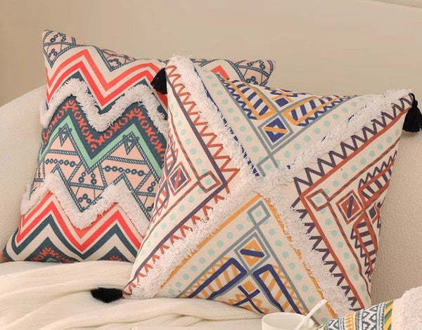 Square Pillows for Couch, Oriental Decorative Throw Pillows for Living Room, Geometric Modern Pillow Covers, Bohemian Decorative Sofa Pillows-HomePaintingDecor