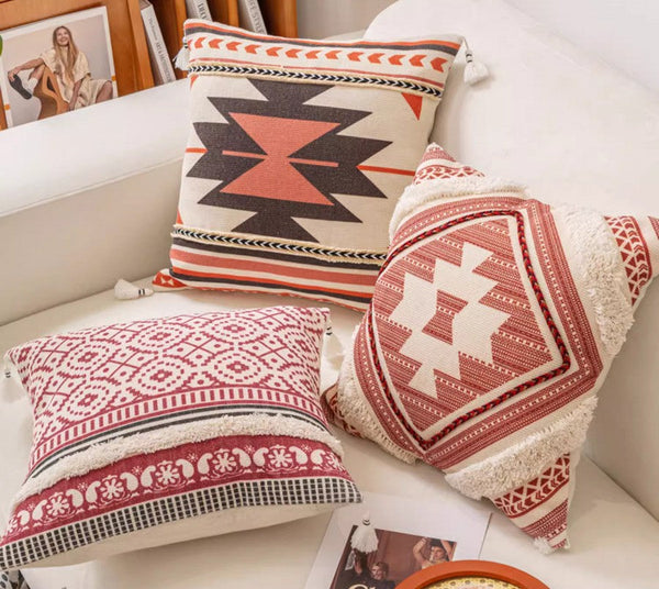 Bohemian Decorative Sofa Pillows, Geometric Modern Pillow Covers, Square Pillows for Couch, Oriental Decorative Throw Pillows for Living Room-HomePaintingDecor