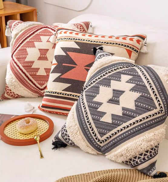 Bohemian Decorative Sofa Pillows, Geometric Modern Pillow Covers, Square Pillows for Couch, Oriental Decorative Throw Pillows for Living Room-HomePaintingDecor