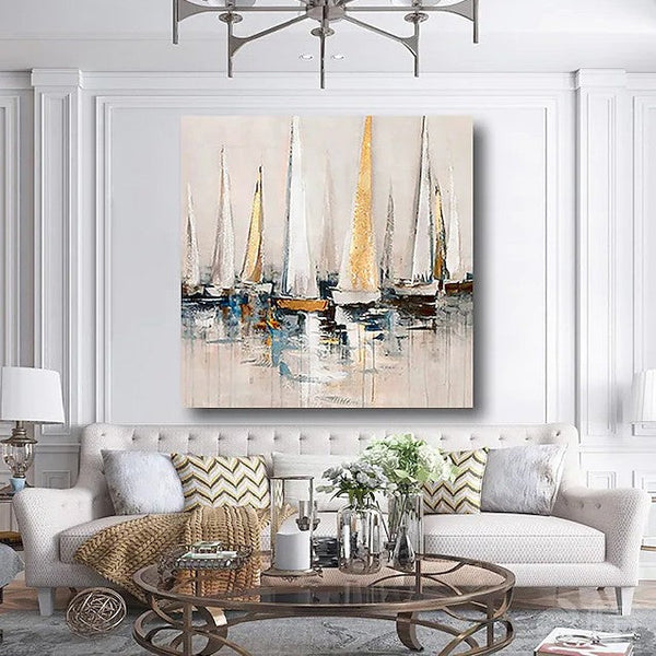 Sail Boat Paintings, Modern Acrylic Canvas Painting, Acrylic Painting on Canvas, Simple Painting Ideas for Dining Room, Oversized Canvas Painting for Sale-HomePaintingDecor