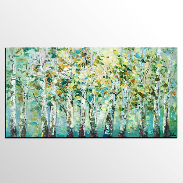 Birch Tree Painting, Abstract Autumn Painting, Heavy Texture Painting, Custom Landscape Painting-HomePaintingDecor