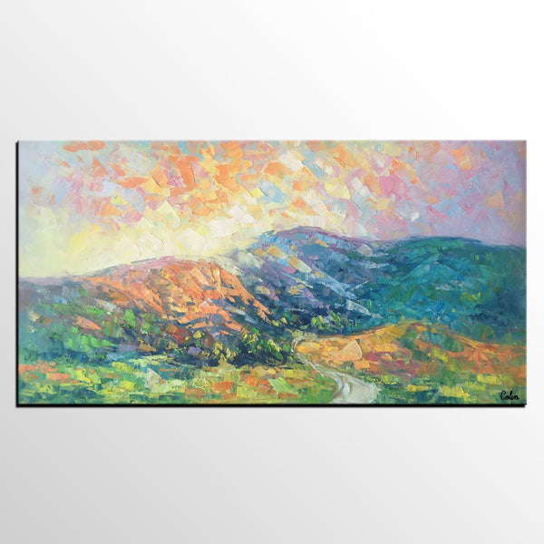 Mountain Landscape Painting, Spring Mountain Painting, Custom Canvas Painting for Sale, Original Paintings for Sale, Oil Painting on Canvas-HomePaintingDecor