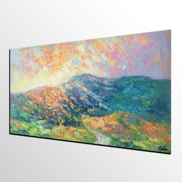 Mountain Landscape Painting, Spring Mountain Painting, Custom Canvas Painting for Sale, Original Paintings for Sale, Oil Painting on Canvas-HomePaintingDecor