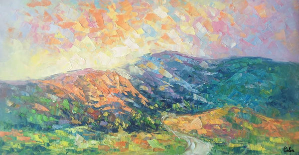 Mountain Landscape Painting, Spring Mountain Painting, Custom Canvas Painting for Sale, Original Paintings for Sale, Oil Painting on Canvas-HomePaintingDecor