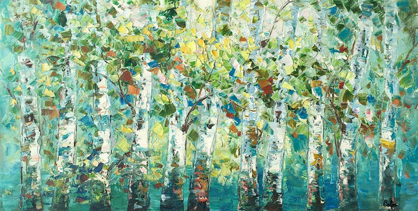 Birch Tree Painting, Abstract Autumn Painting, Heavy Texture Painting, Custom Landscape Painting-HomePaintingDecor