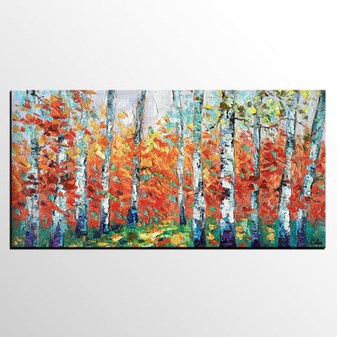 Custom Canvas Artwork, Spring Tree Painting, Landscape Oil Painting, Canvas Painting for Bedroom-HomePaintingDecor