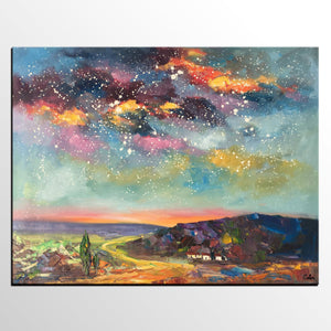 Wall Art for Bedroom Wall Art, Starry Night Sky Painting, Landscape Art, Custom Large Canvas Painting-HomePaintingDecor