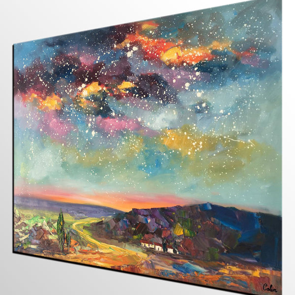 Wall Art for Bedroom Wall Art, Starry Night Sky Painting, Landscape Art, Custom Large Canvas Painting-HomePaintingDecor