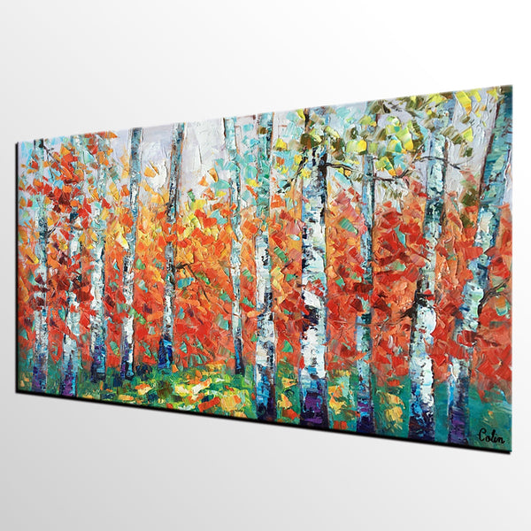 Custom Canvas Artwork, Spring Tree Painting, Landscape Oil Painting, Canvas Painting for Bedroom-HomePaintingDecor