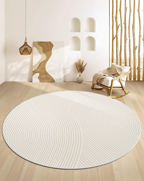 Soft Modern Rugs for Dining Room, Abstract Contemporary Round Rugs for Dining Room, Geometric Modern Rug Ideas for Living Room, Circular Modern Rugs for Bathroom-HomePaintingDecor