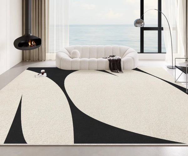 Black Contemporary Modern Rugs, Geometric Contemporary Rugs Next to Bed, Modern Rugs for Living Room, Modern Rugs for Dining Room-HomePaintingDecor