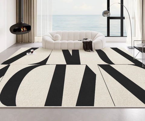 Ultra Modern Rugs for Living Room, Geometric Contemporary Rugs Next to Bed, Black Contemporary Modern Rugs, Modern Rugs for Dining Room-HomePaintingDecor