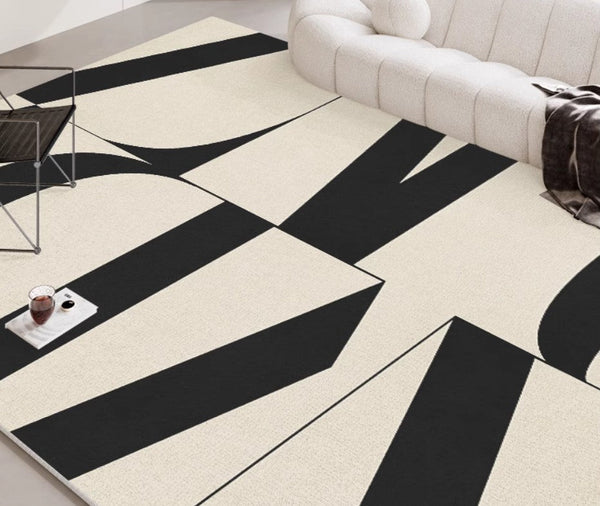 Ultra Modern Rugs for Living Room, Geometric Contemporary Rugs Next to Bed, Black Contemporary Modern Rugs, Modern Rugs for Dining Room-HomePaintingDecor