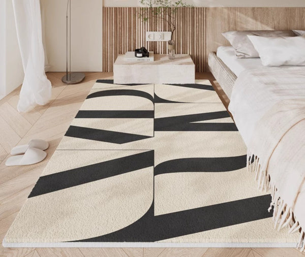 Ultra Modern Rugs for Living Room, Geometric Contemporary Rugs Next to Bed, Black Contemporary Modern Rugs, Modern Rugs for Dining Room-HomePaintingDecor