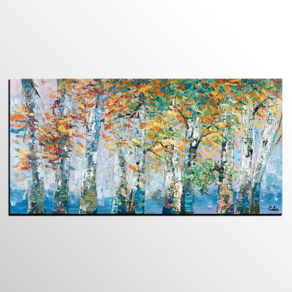 Birch Tree Paintings, Landscape Wall Art Paintings, Custom Canvas Painting for Bedroom, Original Canvas Painting-HomePaintingDecor