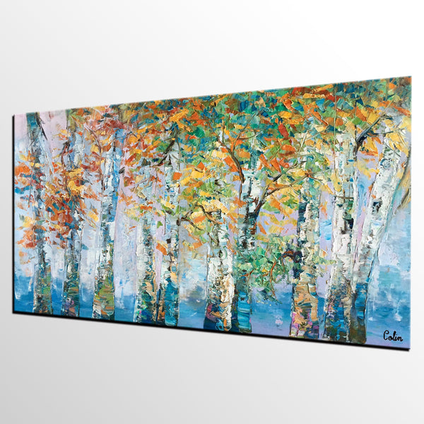 Birch Tree Paintings, Landscape Wall Art Paintings, Custom Canvas Painting for Bedroom, Original Canvas Painting-HomePaintingDecor