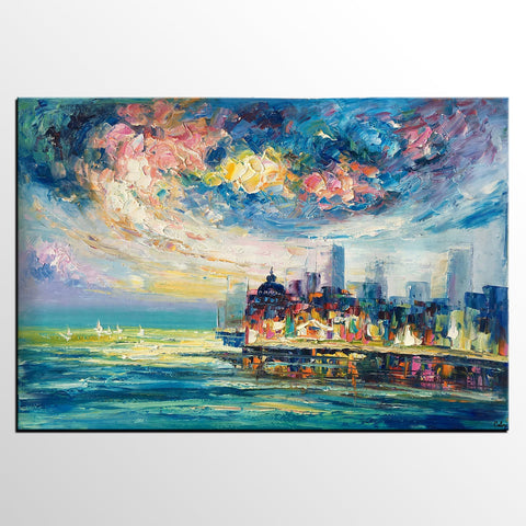 Original Landscape Paintings, Cityscape Painting, Custom Large Canvas Paintings, Modern Paintings on Canvas-HomePaintingDecor