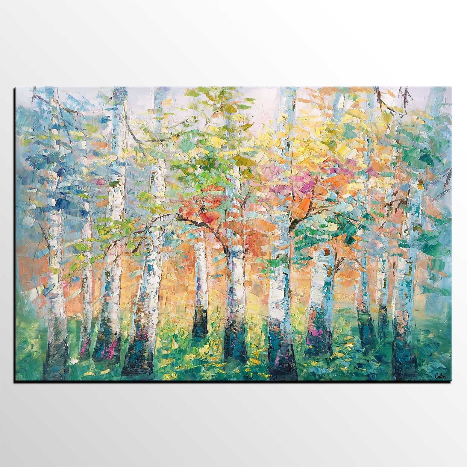 Landscape Canvas Painting, Spring Tree Painting, Landscape Painting for Bedroom, Impasto Paintings, Canvas Painting for Sale-HomePaintingDecor