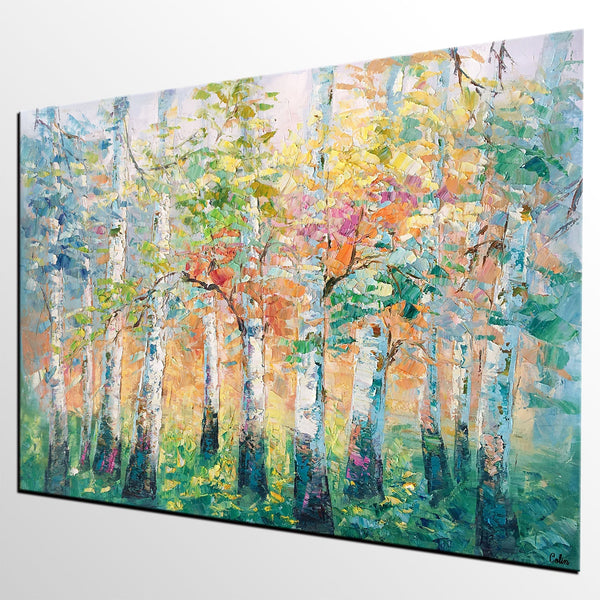 Landscape Canvas Painting, Spring Tree Painting, Landscape Painting for Bedroom, Impasto Paintings, Canvas Painting for Sale-HomePaintingDecor