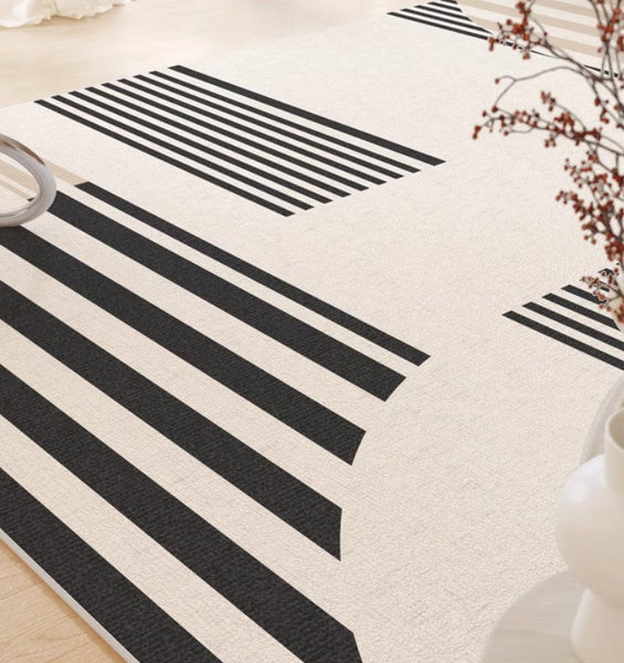 Contemporary Modern Rugs, Modern Rugs for Living Room, Black Stripe Abstract Contemporary Rugs Next to Bed, Modern Rugs for Dining Room-HomePaintingDecor