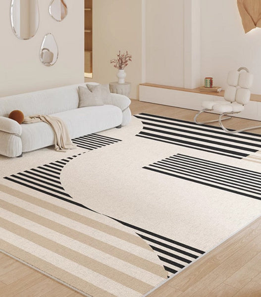 Contemporary Modern Rugs, Modern Rugs for Living Room, Black Stripe Abstract Contemporary Rugs Next to Bed, Modern Rugs for Dining Room-HomePaintingDecor